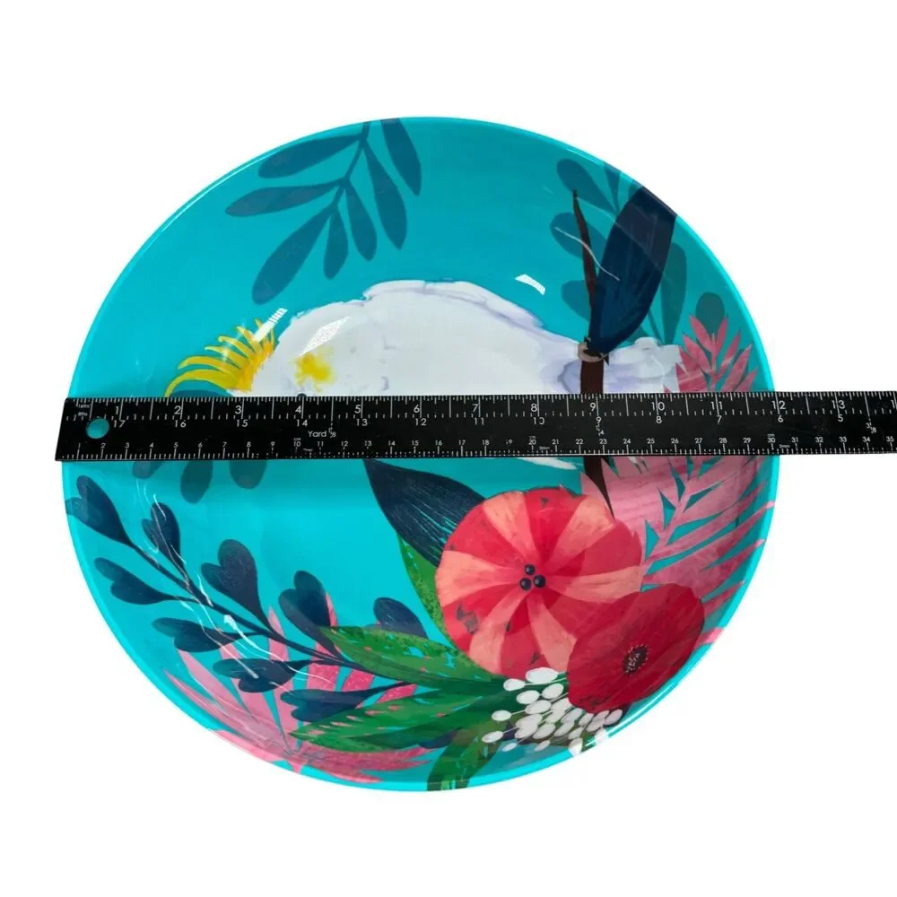 PIER 1 Pasta Bowl Blue Tropical Cockatoo Bird Melamine Salad Serving Large Dish